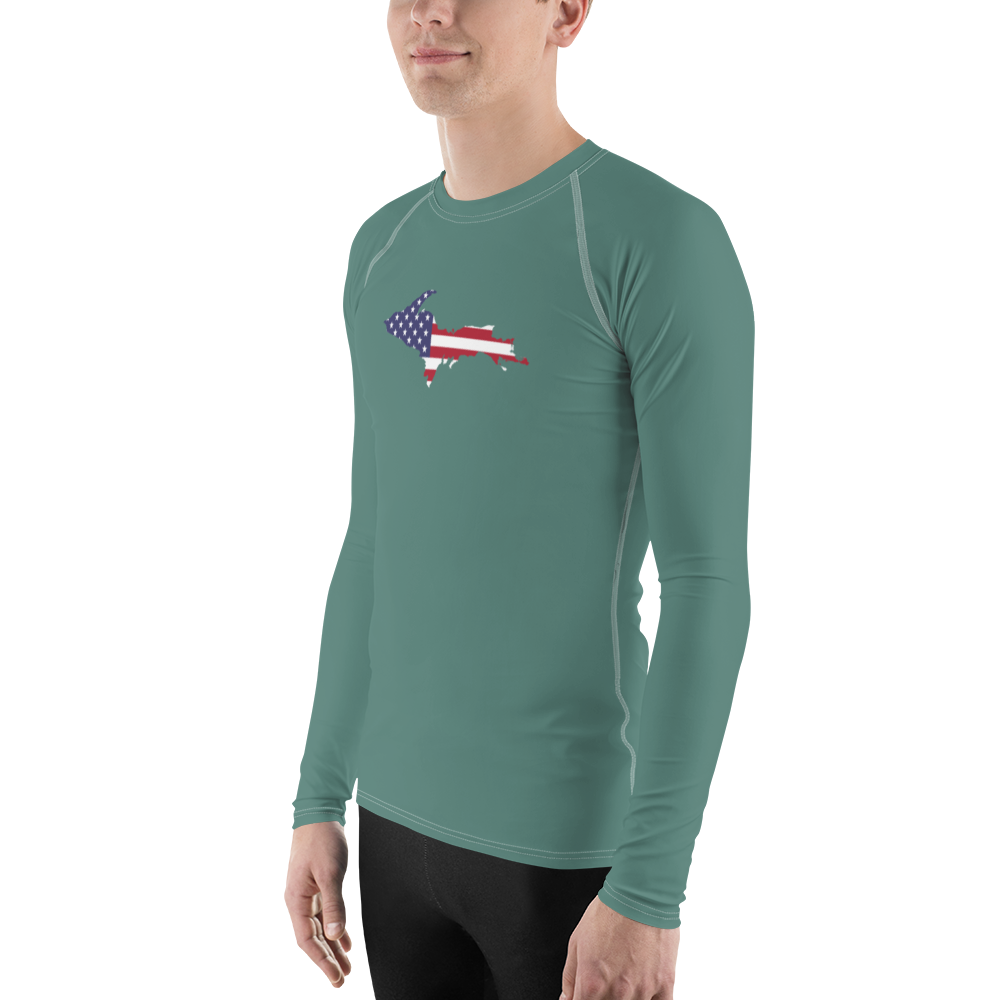 Michigan Upper Peninsula Rash Guard (w/ UP USA Flag) | Men's - Copper Green