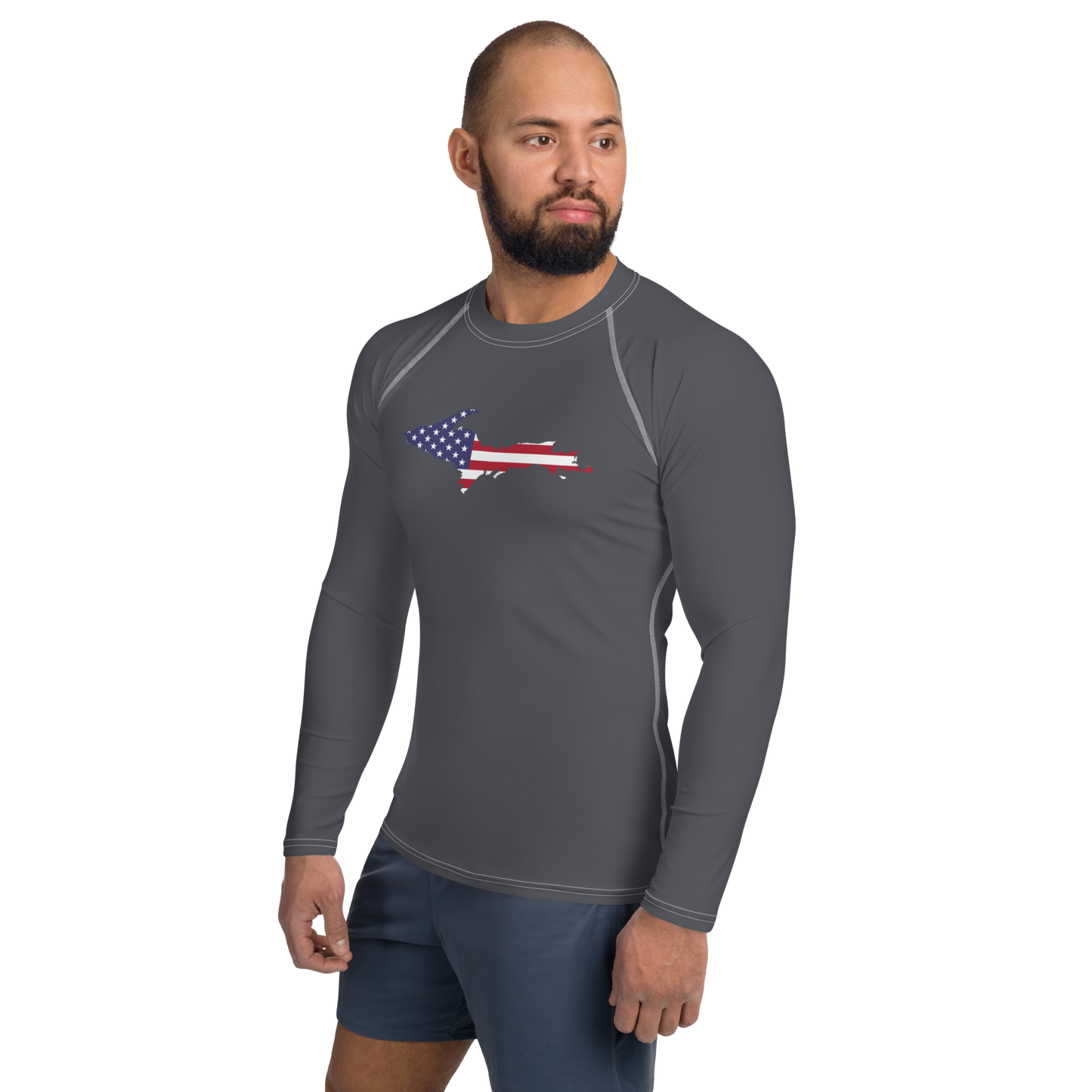 Michigan Upper Peninsula Rash Guard (w/ UP USA Flag) | Men's - Iron Ore Grey