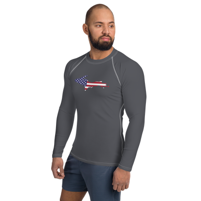 Michigan Upper Peninsula Rash Guard (w/ UP USA Flag) | Men's - Iron Ore Grey