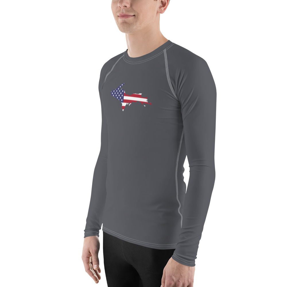 Michigan Upper Peninsula Rash Guard (w/ UP USA Flag) | Men's - Iron Ore Grey