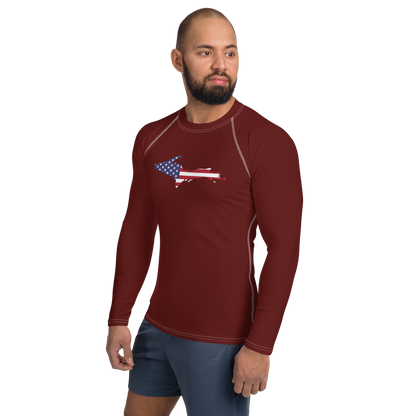 Michigan Upper Peninsula Rash Guard (w/ UP USA Flag) | Men's - Cherrywood Color