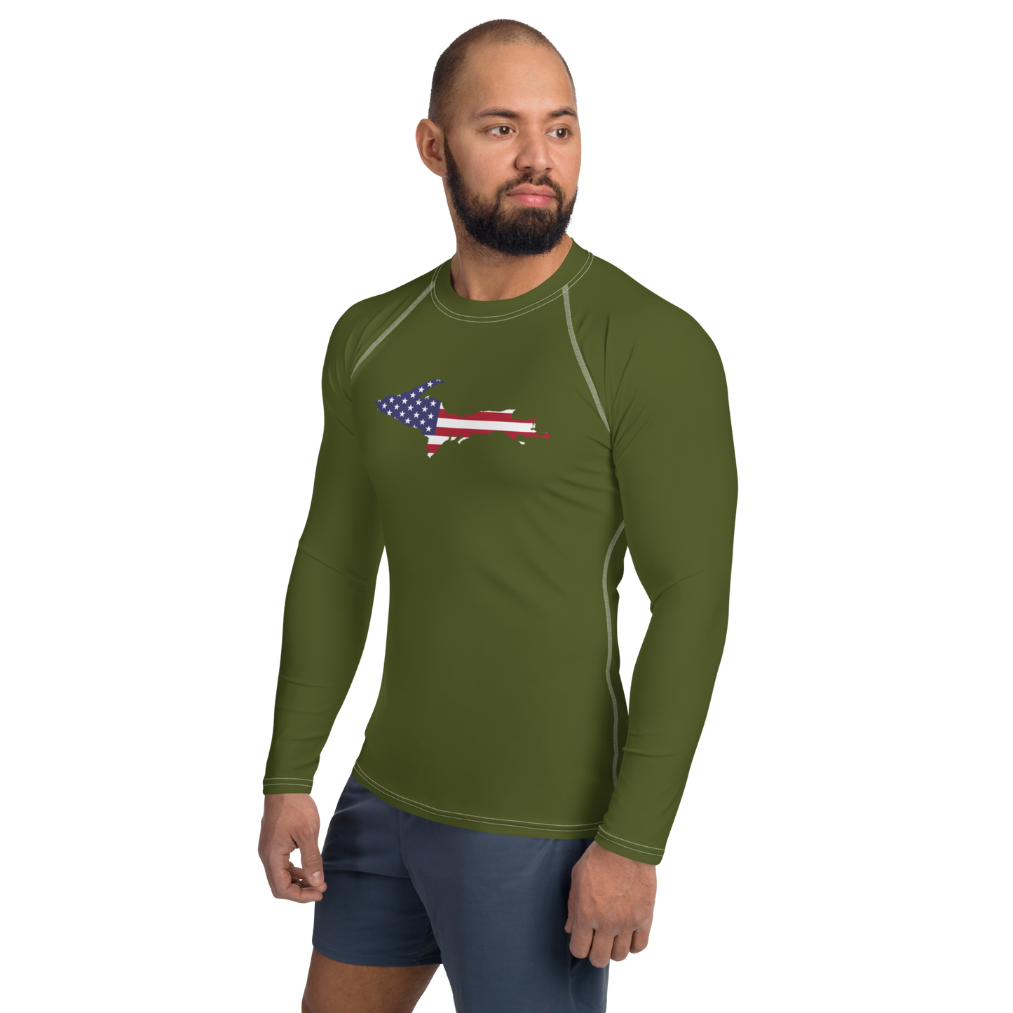 Michigan Upper Peninsula Rash Guard (w/ UP USA Flag) | Men's - Army Green