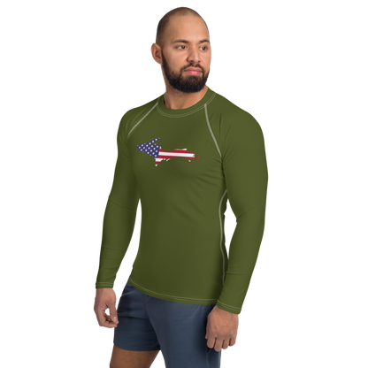 Michigan Upper Peninsula Rash Guard (w/ UP USA Flag) | Men's - Army Green