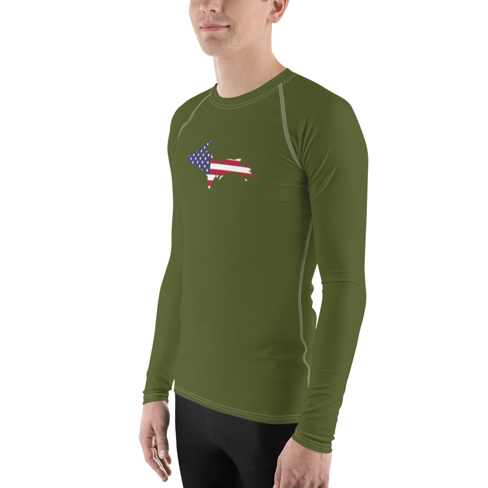 Michigan Upper Peninsula Rash Guard (w/ UP USA Flag) | Men's - Army Green