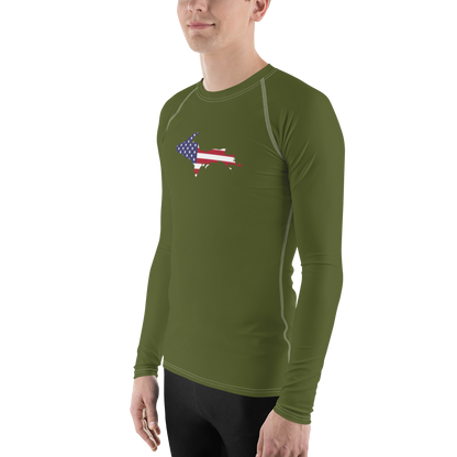 Michigan Upper Peninsula Rash Guard (w/ UP USA Flag) | Men's - Army Green