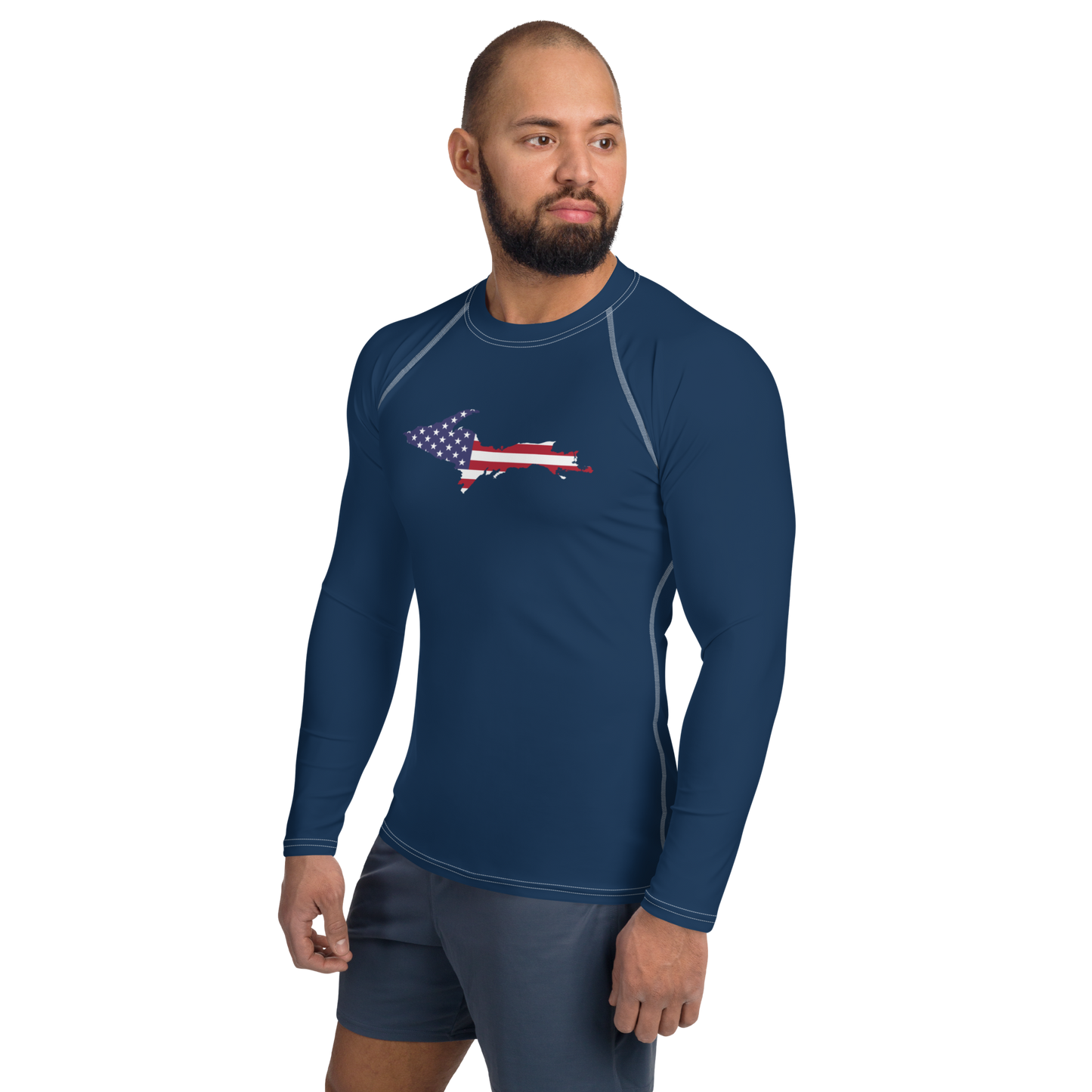 Michigan Upper Peninsula Rash Guard (w/ UP USA Flag) | Men's - Navy