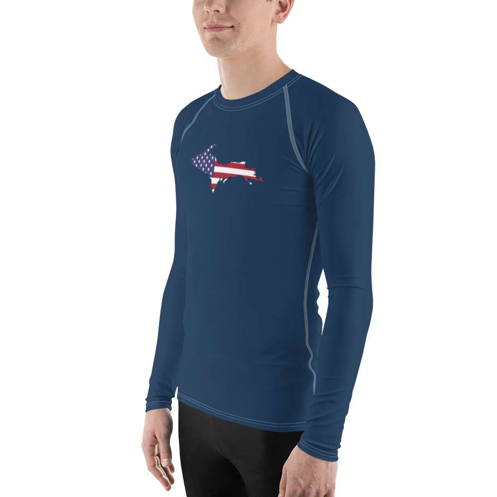 Michigan Upper Peninsula Rash Guard (w/ UP USA Flag) | Men's - Navy