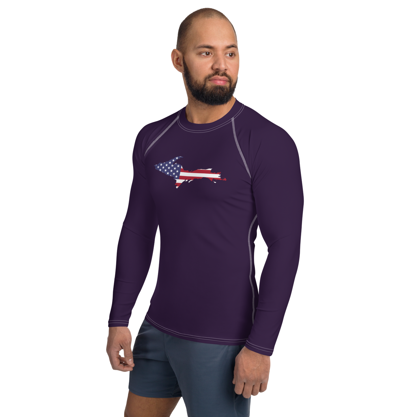 Michigan Upper Peninsula Rash Guard (w/ UP USA Flag) | Men's - Blackcurrant