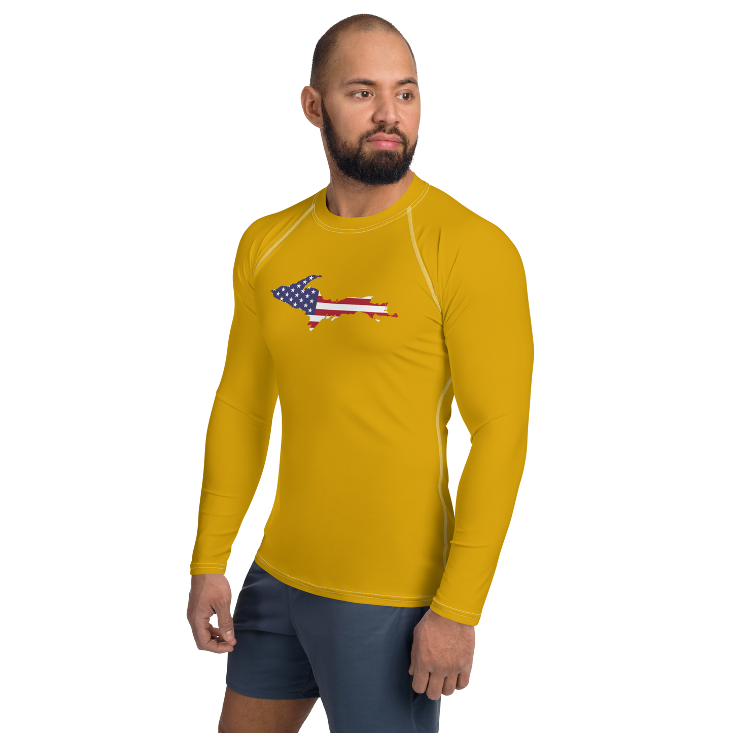 Michigan Upper Peninsula Rash Guard (w/ UP USA Flag) | Men's - Gold