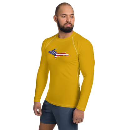 Michigan Upper Peninsula Rash Guard (w/ UP USA Flag) | Men's - Gold