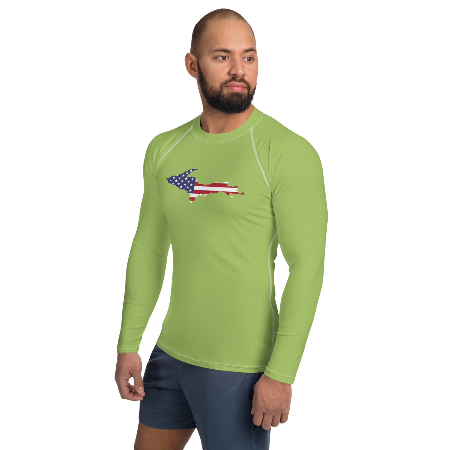 Michigan Upper Peninsula Rash Guard (w/ UP USA Flag) | Men's - Gooseberry Green