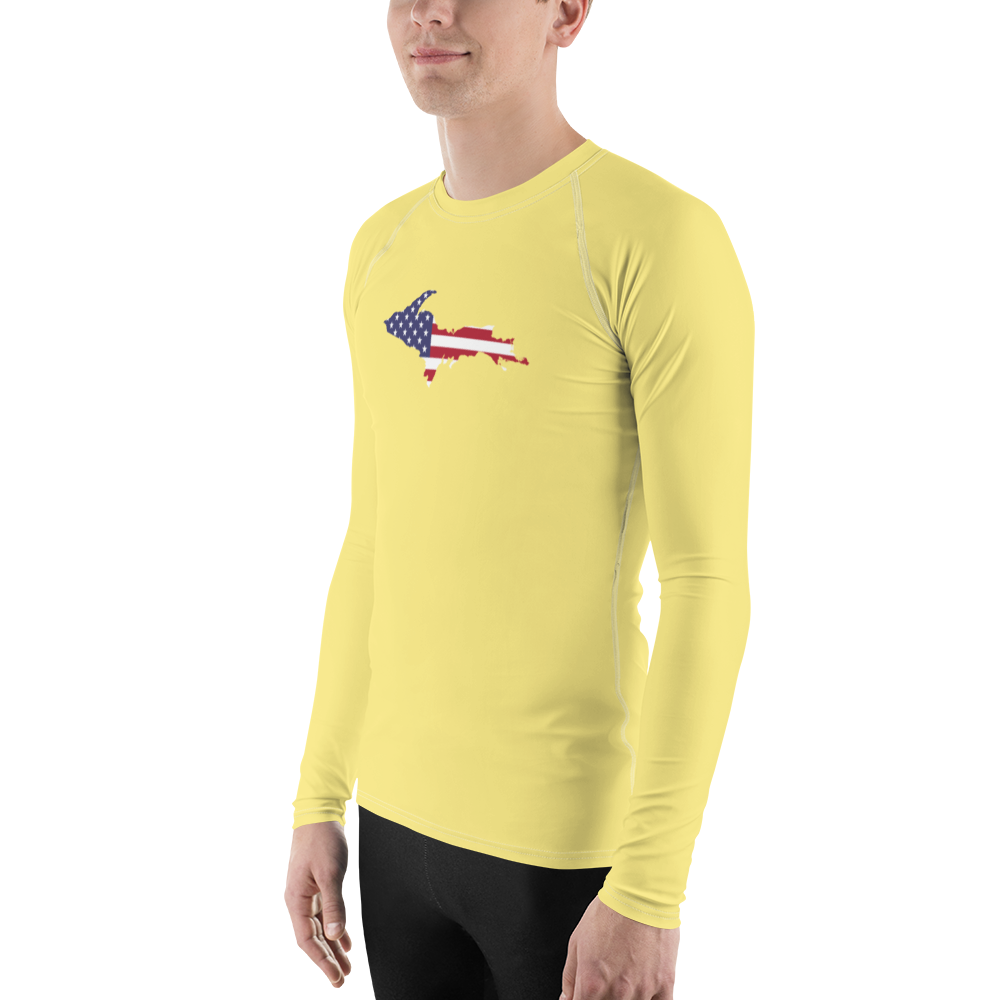 Michigan Upper Peninsula Rash Guard (w/ UP USA Flag) | Men's - Cherry Yellow