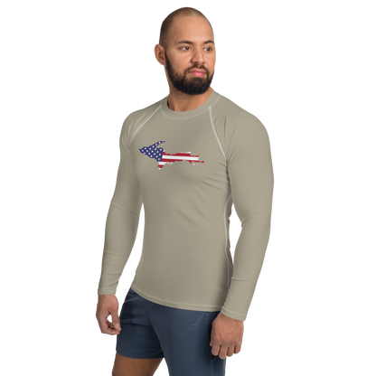 Michigan Upper Peninsula Rash Guard (w/ UP USA Flag) | Men's - Petoskey Stone Beige