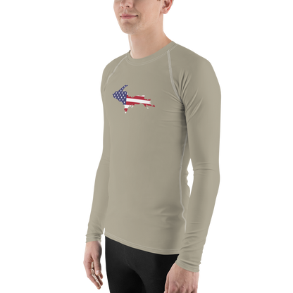 Michigan Upper Peninsula Rash Guard (w/ UP USA Flag) | Men's - Petoskey Stone Beige