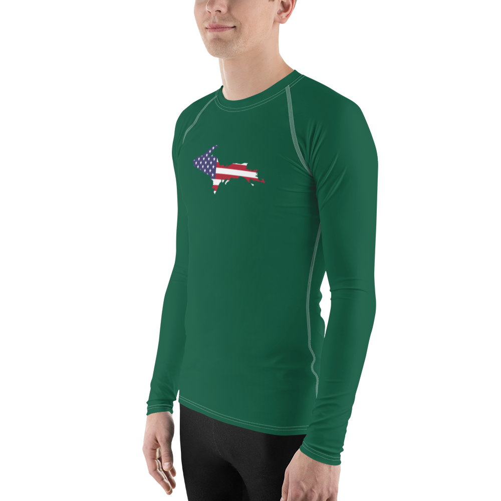 Michigan Upper Peninsula Rash Guard (w/ UP USA Flag) | Men's - Green