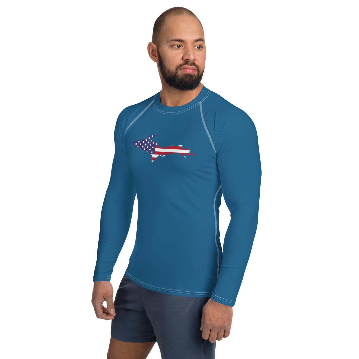 Michigan Upper Peninsula Rash Guard (w/ UP USA Flag) | Men's - Blueberry