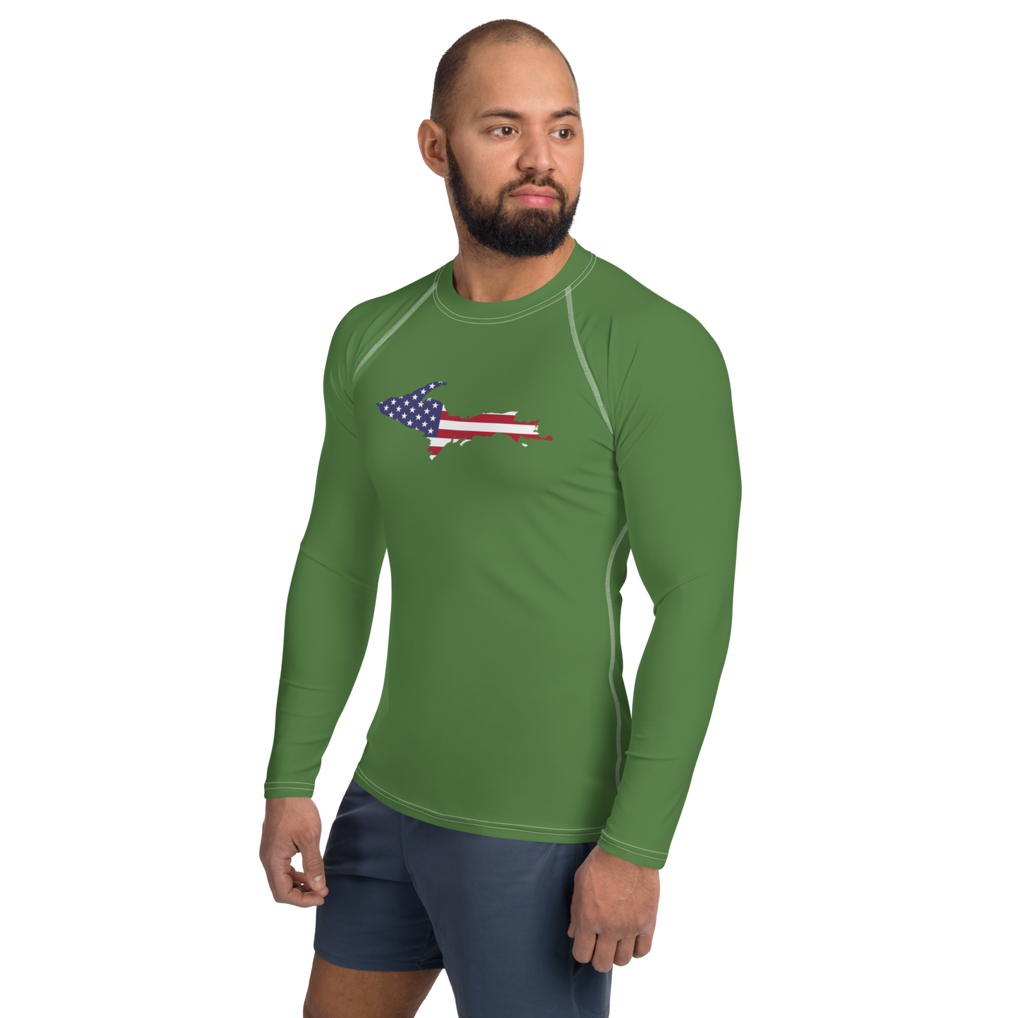 Michigan Upper Peninsula Rash Guard (w/ UP USA Flag) | Men's - Pine Green