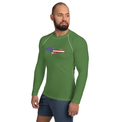 Michigan Upper Peninsula Rash Guard (w/ UP USA Flag) | Men's - Pine Green