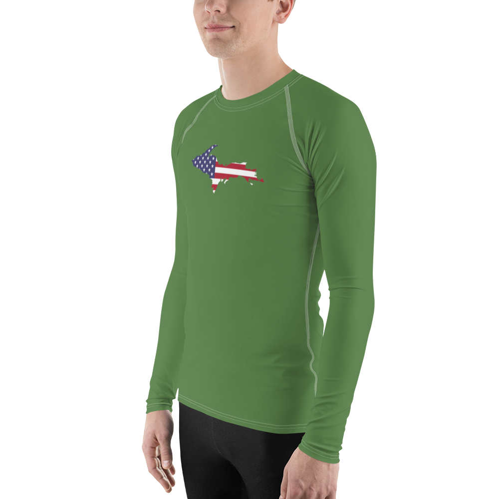 Michigan Upper Peninsula Rash Guard (w/ UP USA Flag) | Men's - Pine Green