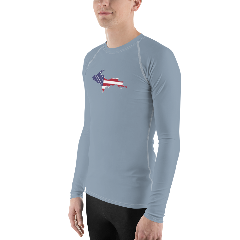 Michigan Upper Peninsula Rash Guard (w/ UP USA Flag) | Men's - B-24 Grey