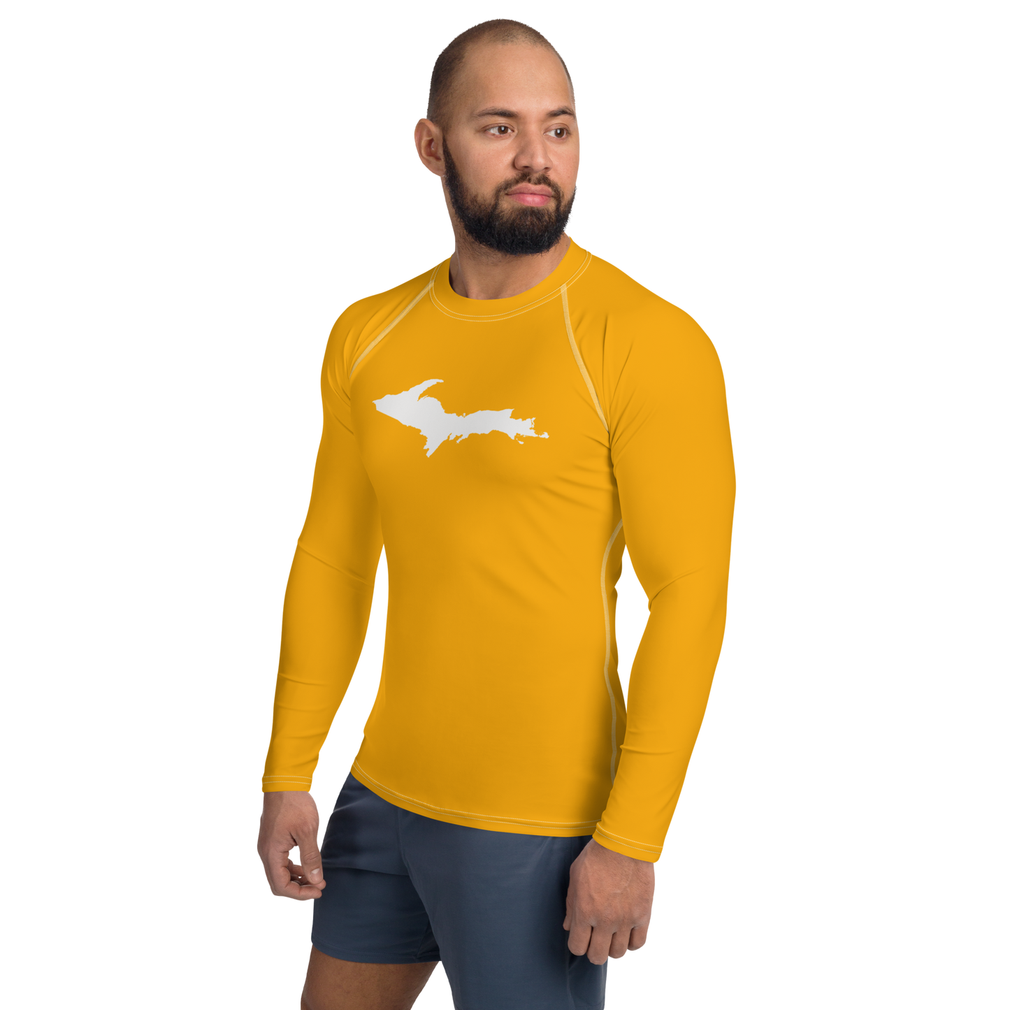 Michigan Upper Peninsula Rash Guard (w/ UP Outline) | Men's - Birch Leaf Orange