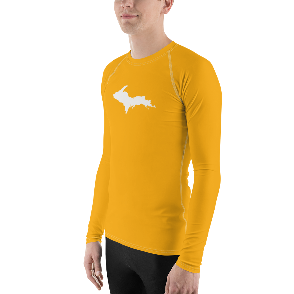 Michigan Upper Peninsula Rash Guard (w/ UP Outline) | Men's - Birch Leaf Orange