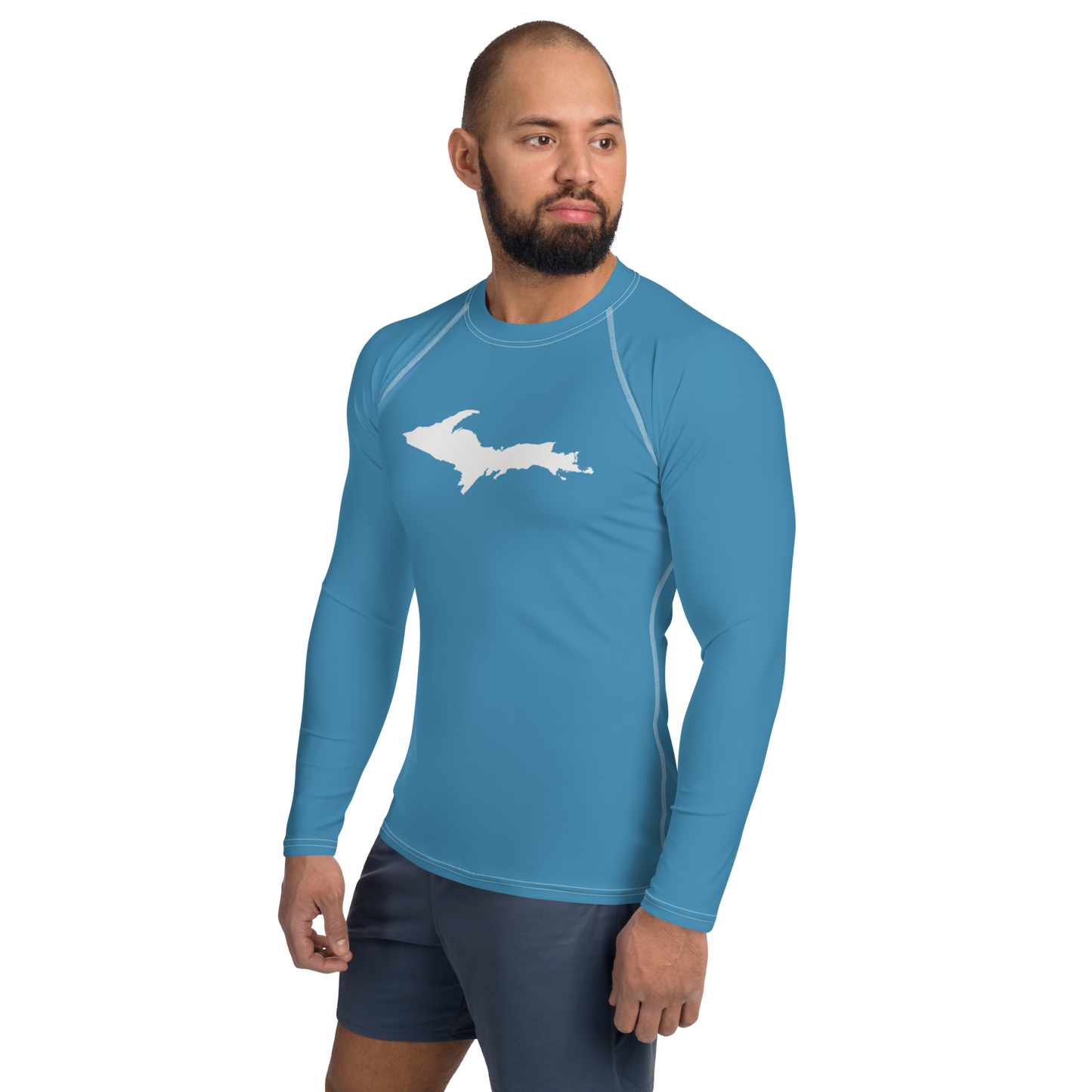 Michigan Upper Peninsula Rash Guard (w/ UP Outline) | Men's - Lake Michigan Blue