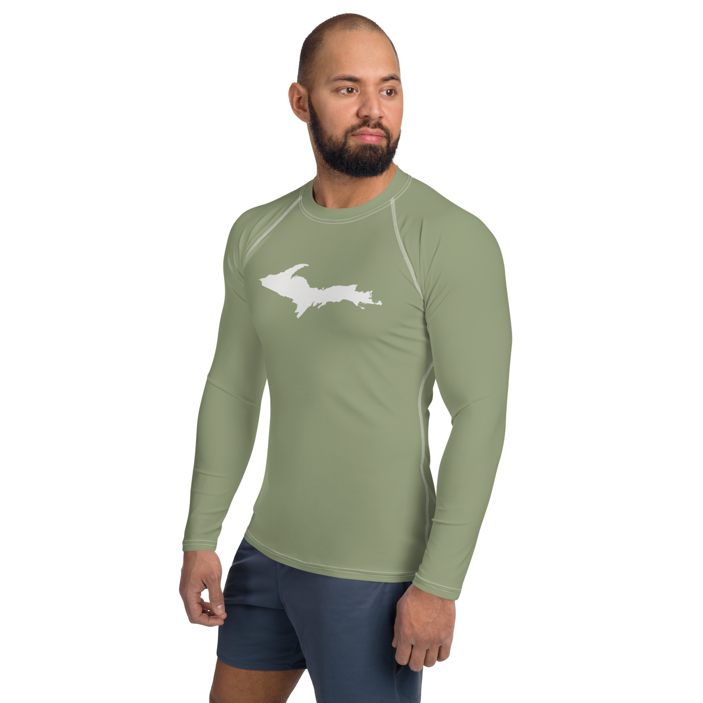 Michigan Upper Peninsula Rash Guard (w/ UP Outline) | Men's - Beachgrass Green