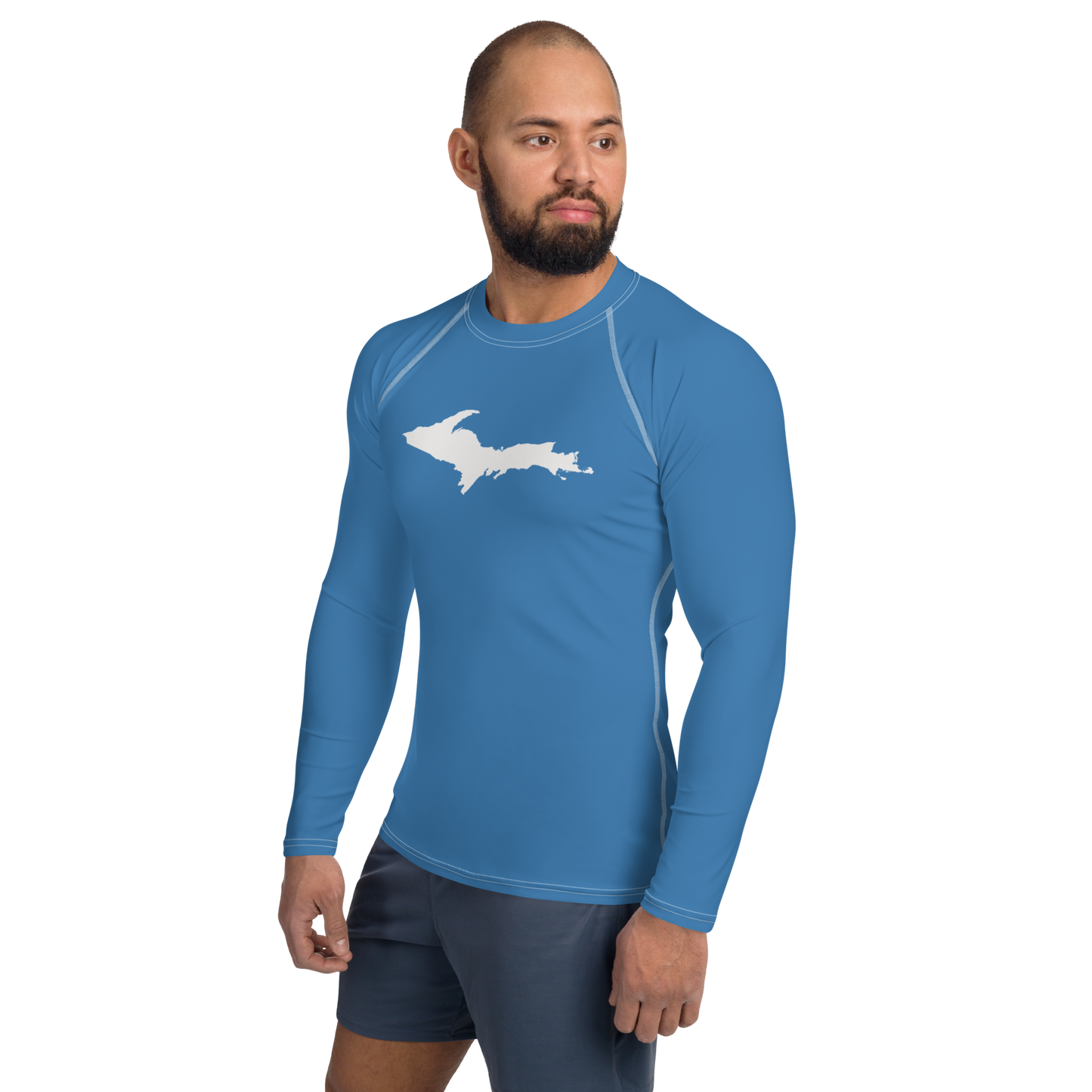 Michigan Upper Peninsula Rash Guard (w/ UP Outline) | Men's - Lake Superior Blue