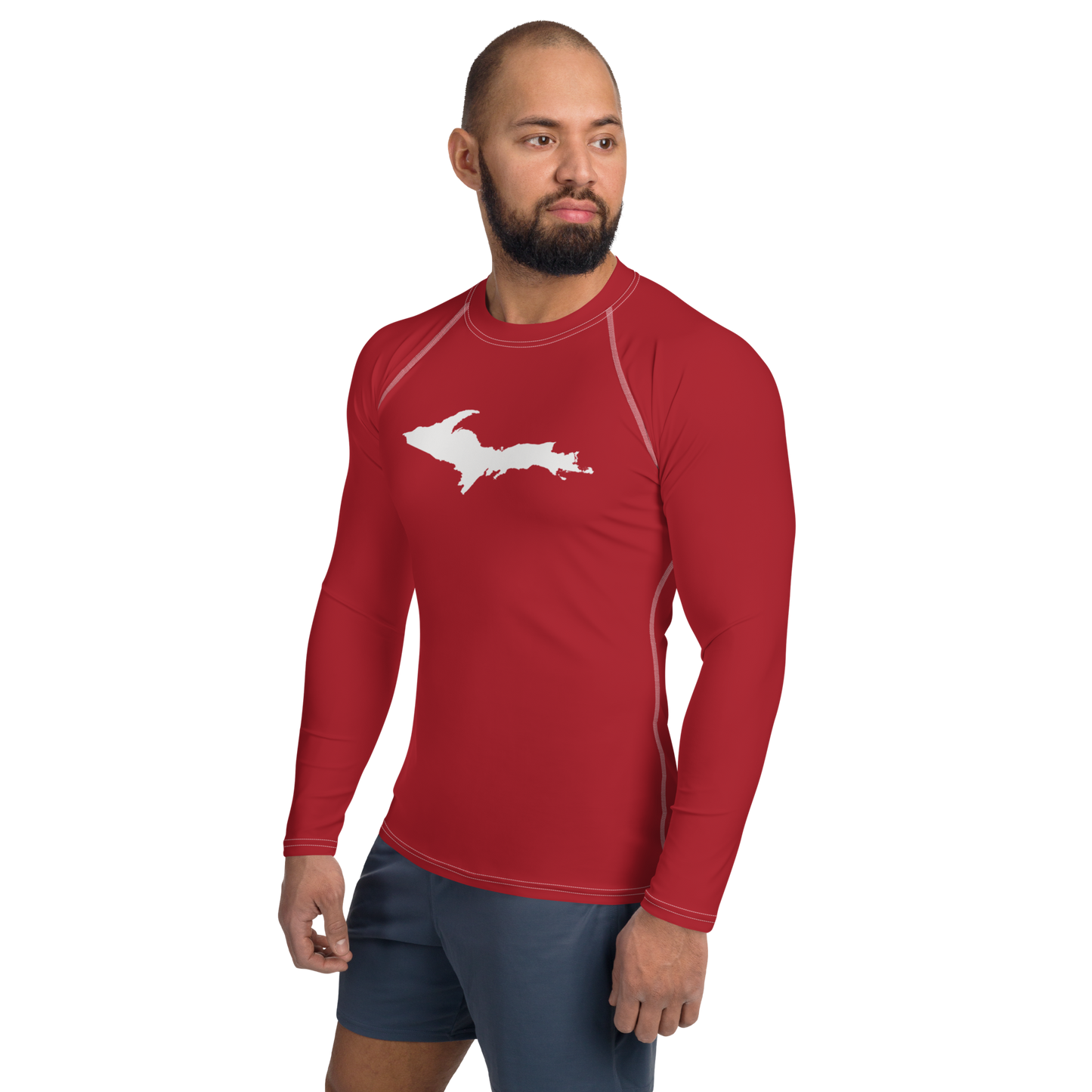 Michigan Upper Peninsula Rash Guard (w/ UP Outline) | Men's - Thimbleberry Red