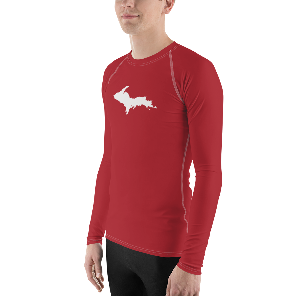 Michigan Upper Peninsula Rash Guard (w/ UP Outline) | Men's - Thimbleberry Red