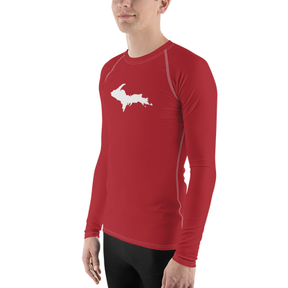 Michigan Upper Peninsula Rash Guard (w/ UP Outline) | Men's - Thimbleberry Red