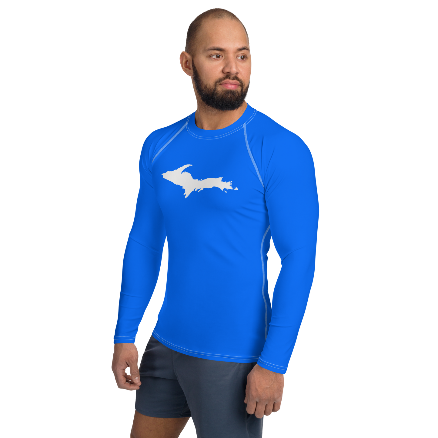 Michigan Upper Peninsula Rash Guard (w/ UP Outline) | Men's -  Motor Town Blue