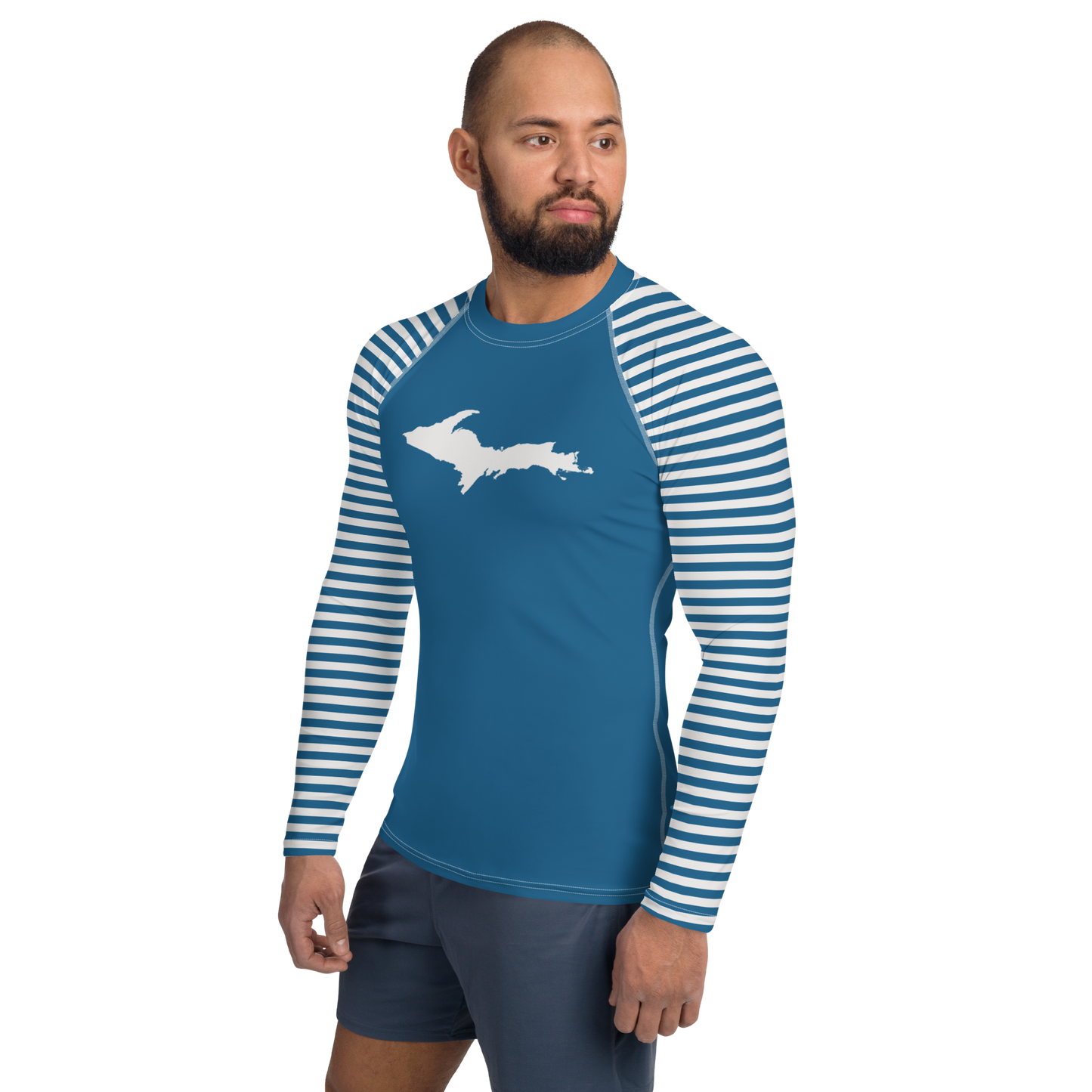 Michigan Upper Peninsula Rash Guard (w/ Stripes & UP Outline) | Men's - Blueberry