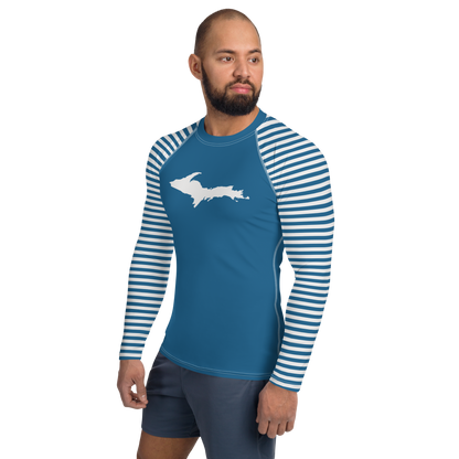 Michigan Upper Peninsula Rash Guard (w/ Stripes & UP Outline) | Men's - Blueberry