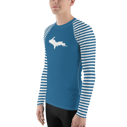 Michigan Upper Peninsula Rash Guard (w/ Stripes & UP Outline) | Men's - Blueberry