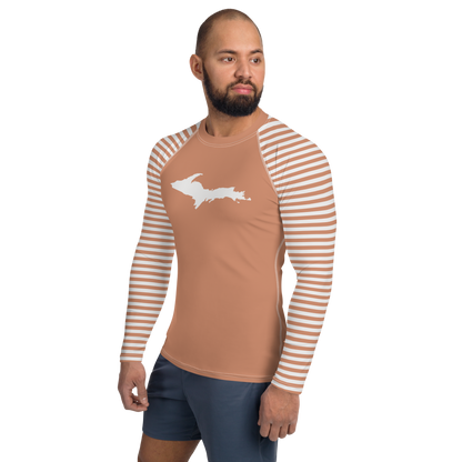 Michigan Upper Peninsula Rash Guard (Striped w/ UP Outline) | Men's - Copper Color