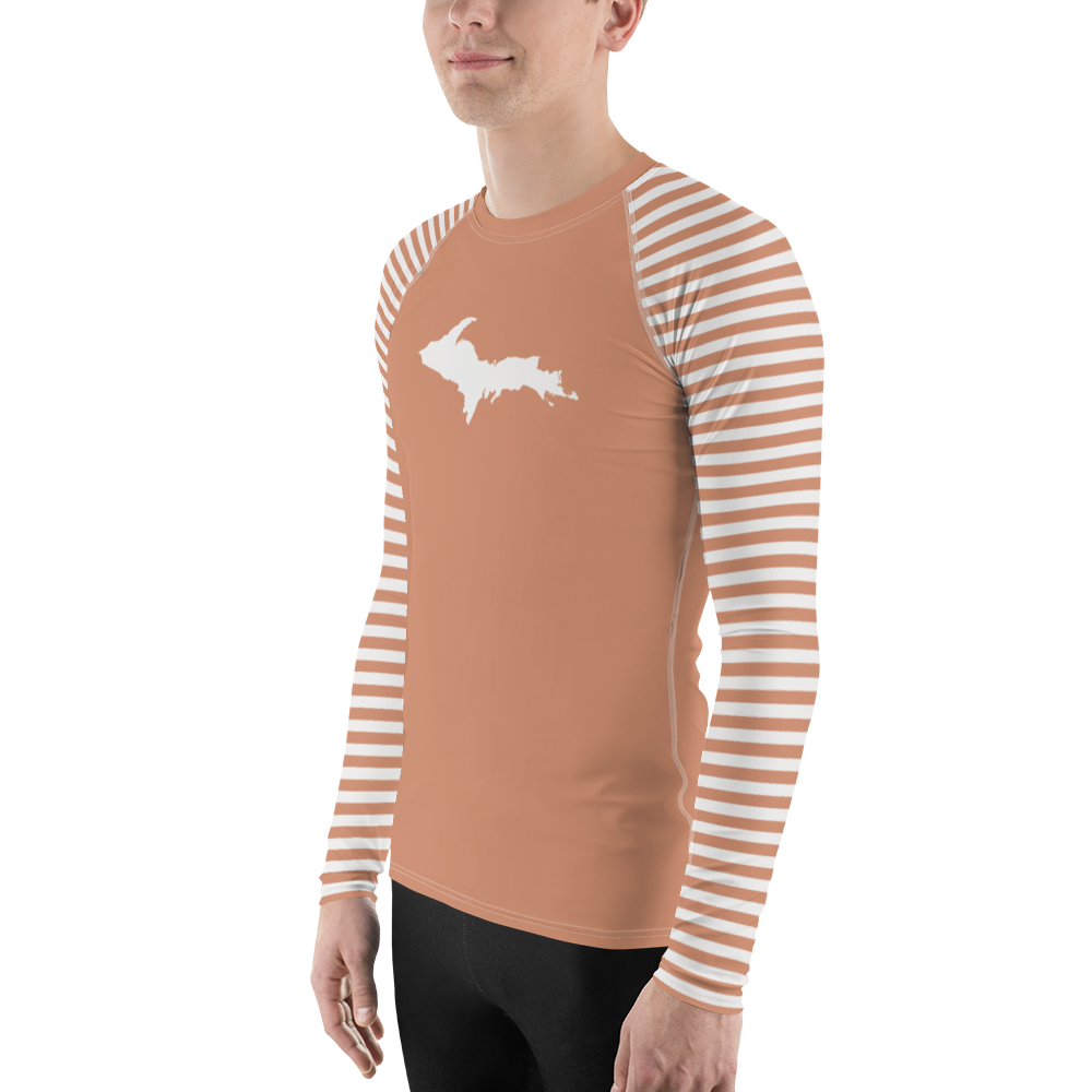 Michigan Upper Peninsula Rash Guard (Striped w/ UP Outline) | Men's - Copper Color