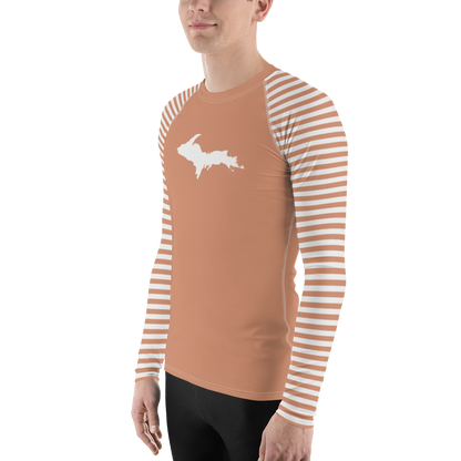 Michigan Upper Peninsula Rash Guard (Striped w/ UP Outline) | Men's - Copper Color