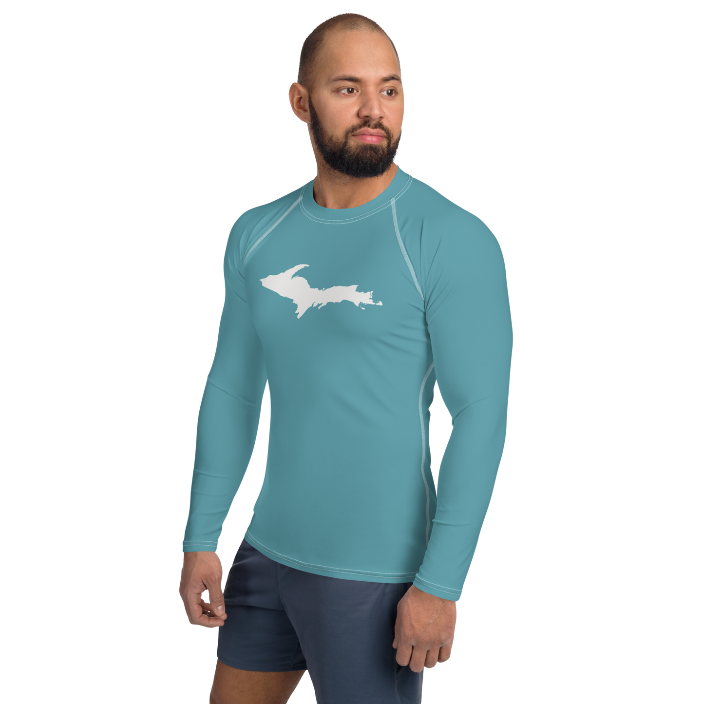 Michigan Upper Peninsula Rash Guard (w/ UP Outline) | Men's - Lake Huron Blue