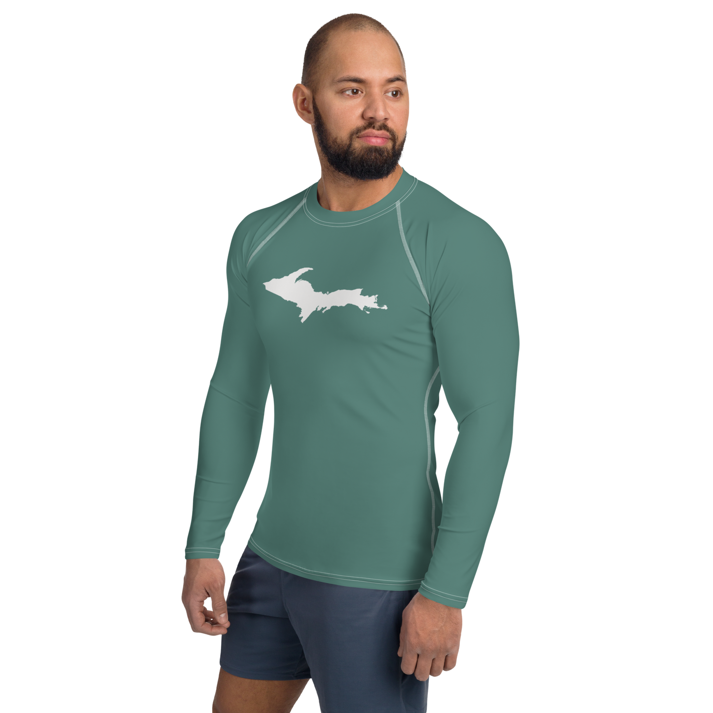 Michigan Upper Peninsula Rash Guard (w/ UP Outline) | Men's - Copper Green