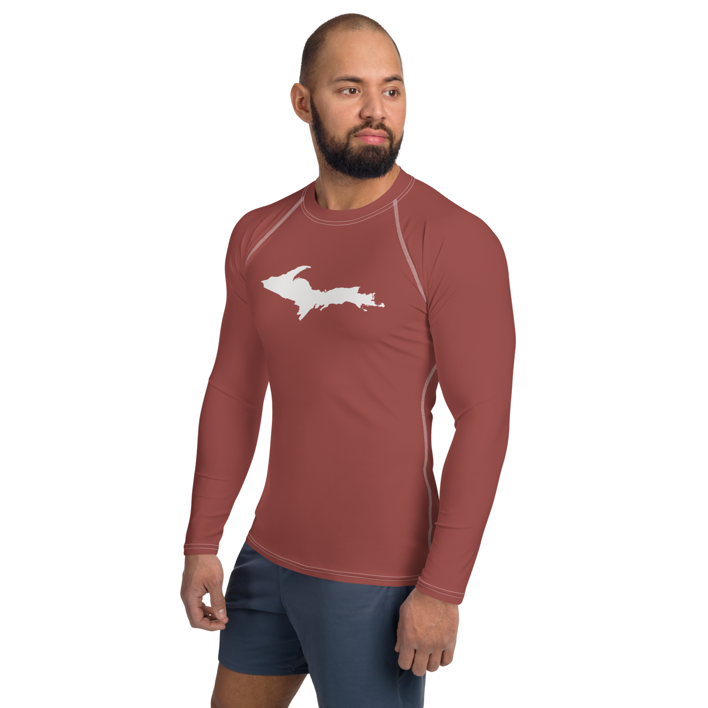 Michigan Upper Peninsula Rash Guard (w/ UP Outline) | Men's - Ore Dock Red