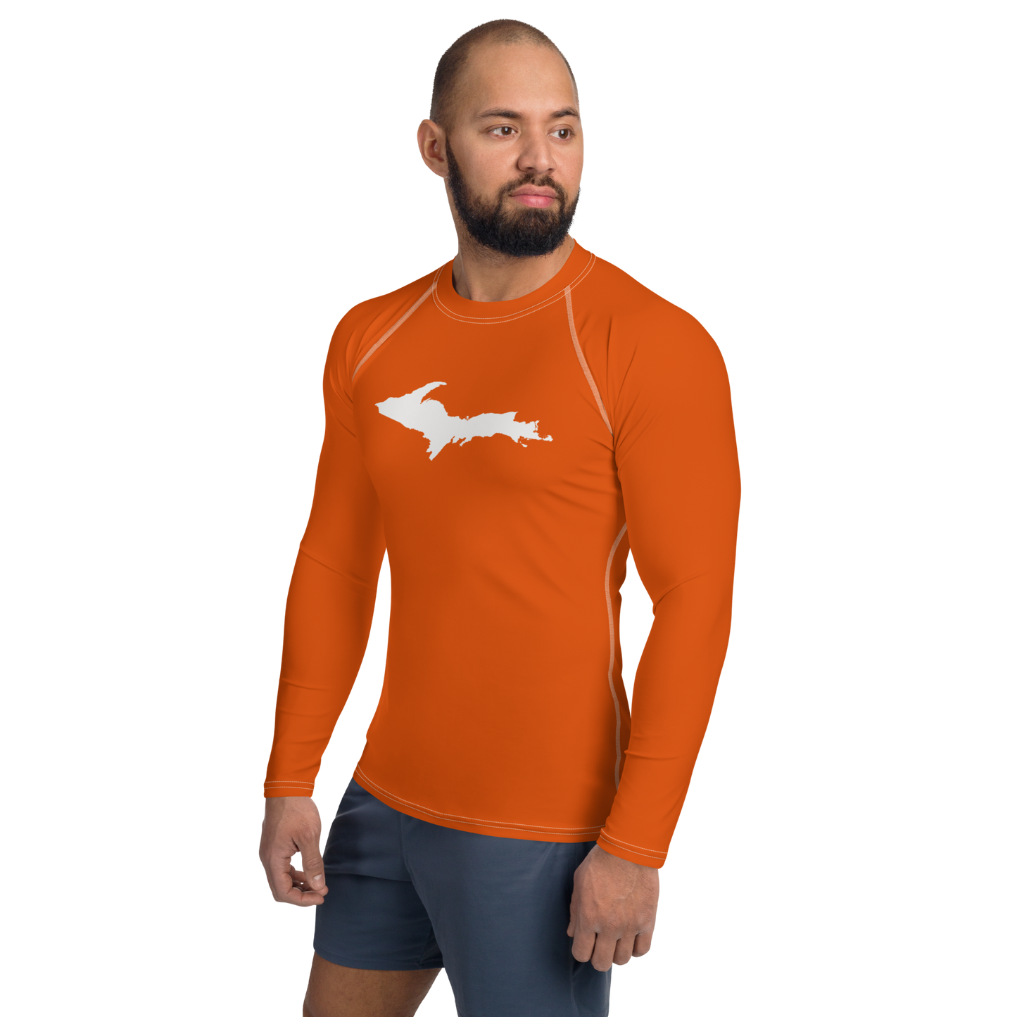 Michigan Upper Peninsula Rash Guard (w/ UP Outline) | Men's - Maple Leaf Orange