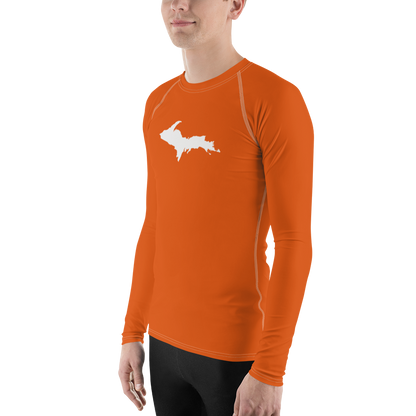 Michigan Upper Peninsula Rash Guard (w/ UP Outline) | Men's - Maple Leaf Orange