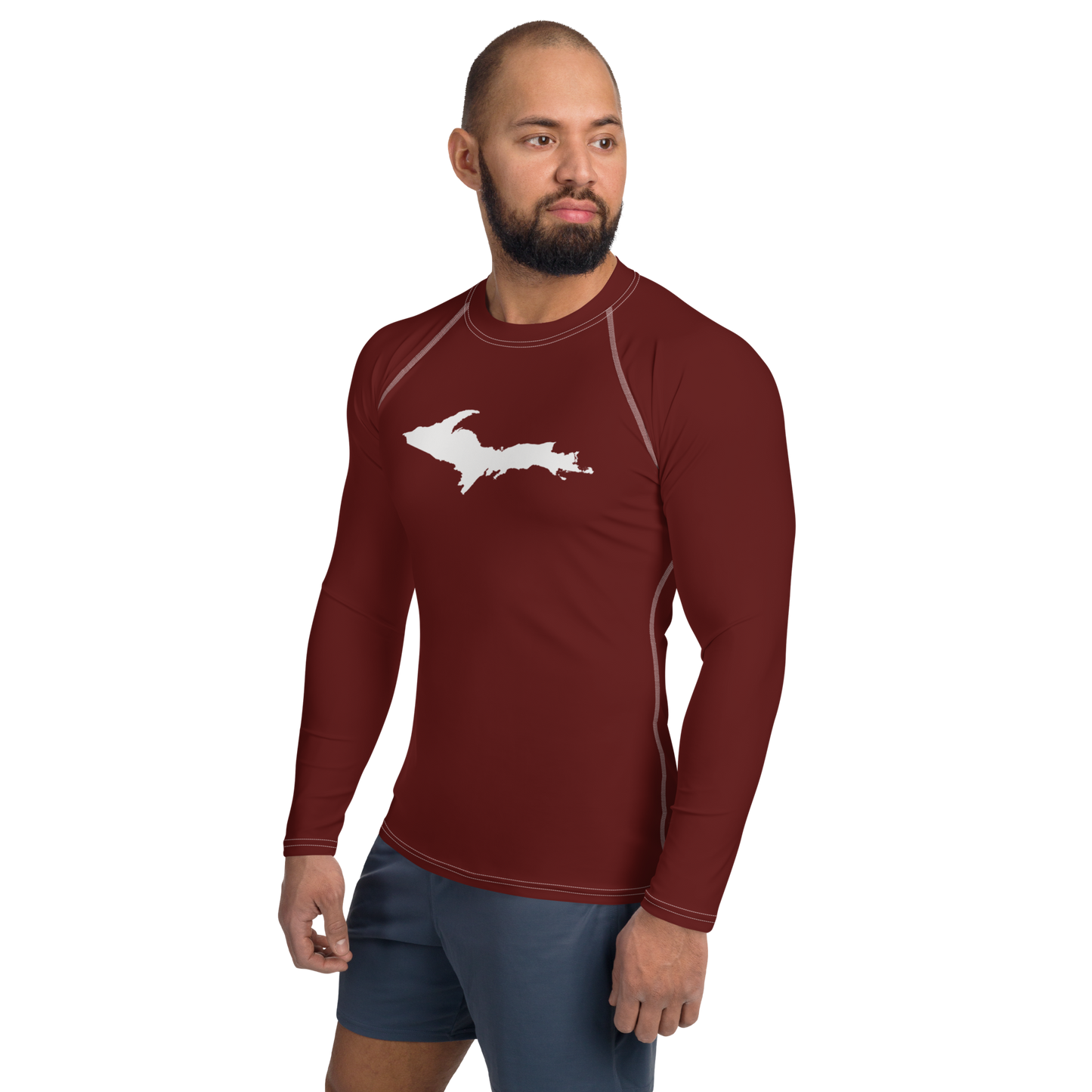 Michigan Upper Peninsula Rash Guard (w/ UP Outline) | Men's - Cherrywood Color