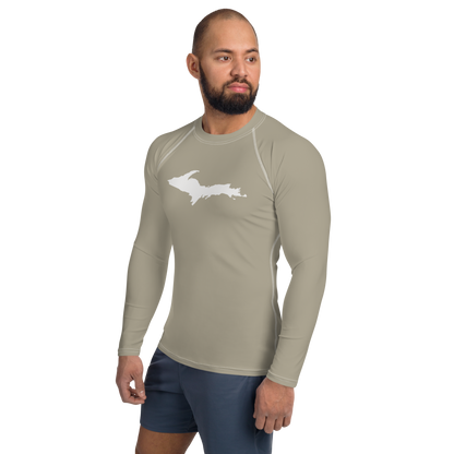 Michigan Upper Peninsula Rash Guard (w/ UP Outline) | Men's - Petoskey Stone Beige