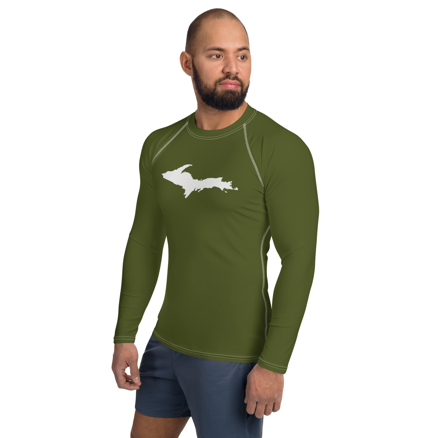 Michigan Upper Peninsula Rash Guard (w/ UP Outline) | Men's - Army Green