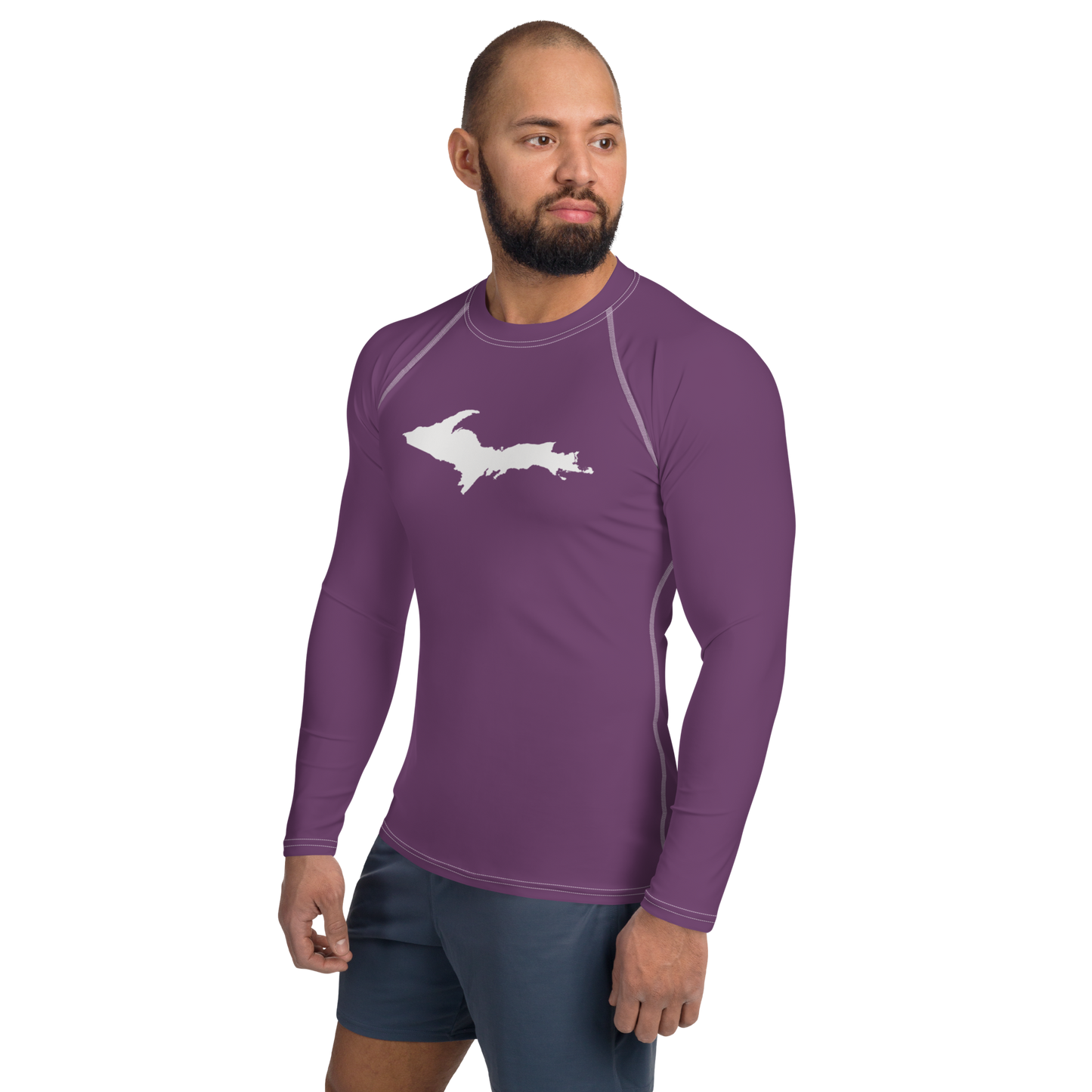 Michigan Upper Peninsula Rash Guard (w/ UP Outline) | Men's - Plum