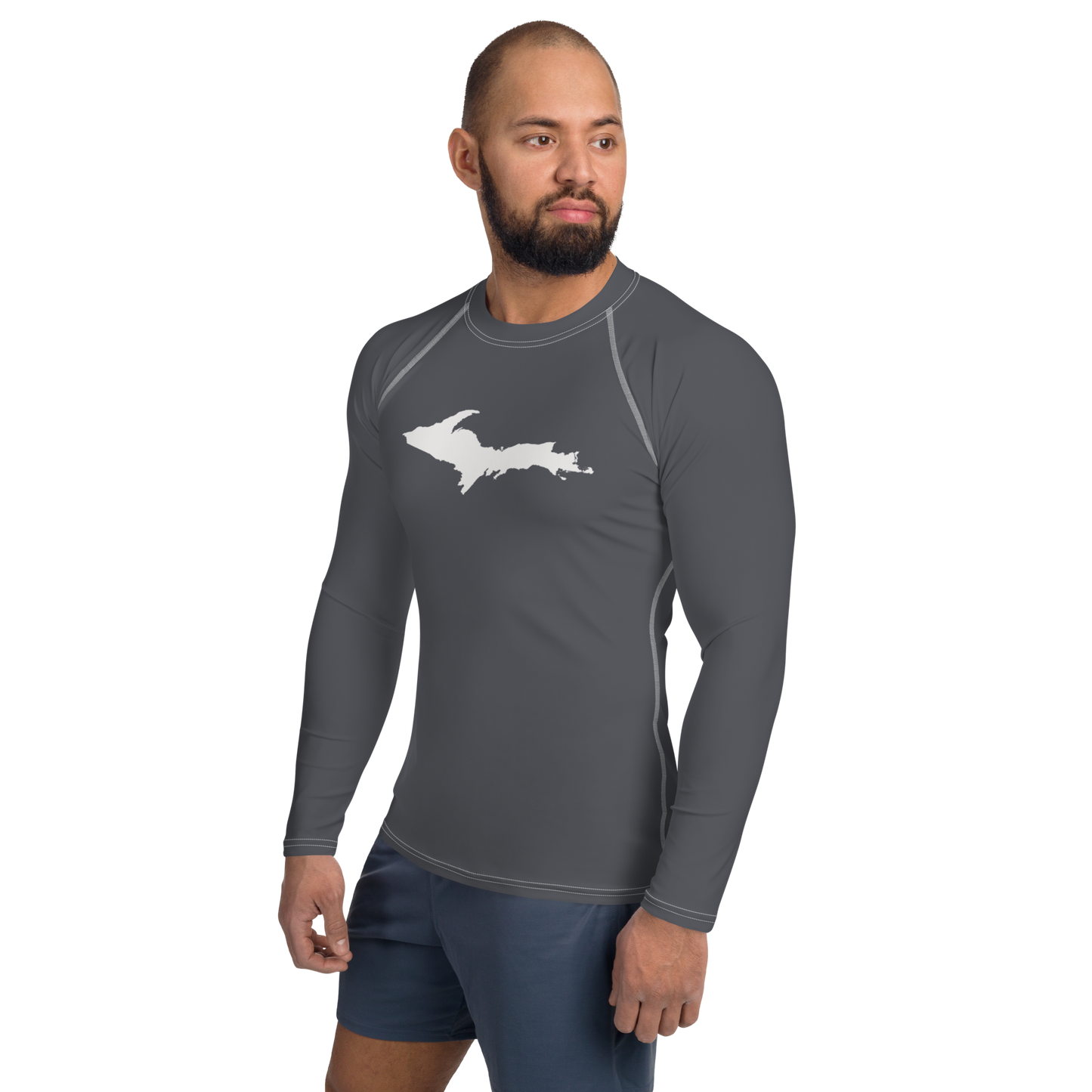 Michigan Upper Peninsula Rash Guard (w/ UP Outline) | Men's - Iron Ore Grey