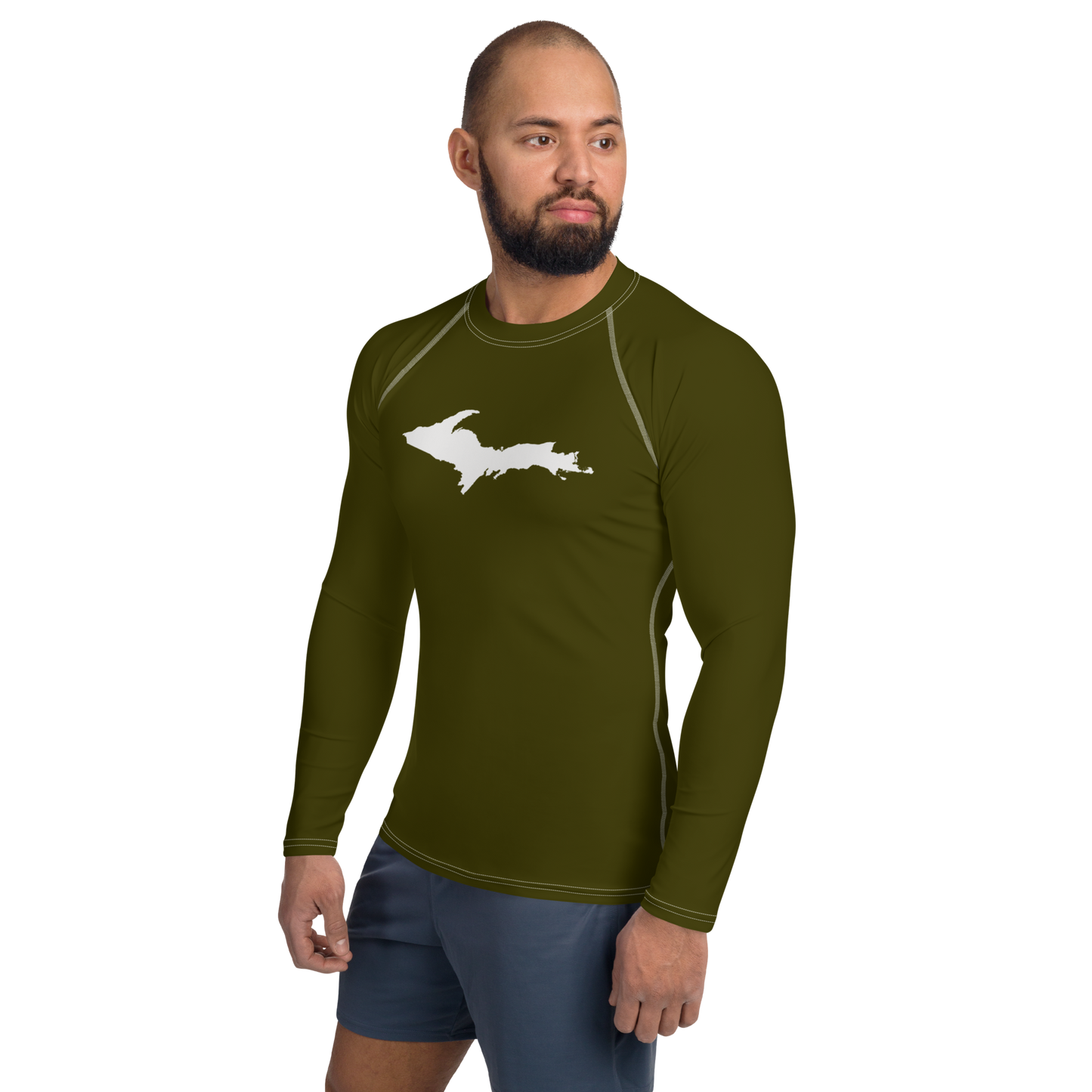 Michigan Upper Peninsula Rash Guard (w/ UP Outline) | Men's - Military Green